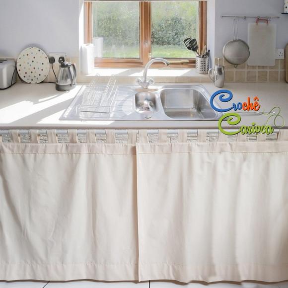 Cortina de Algodão Cru Sarjado Natural Reta Painel Alças