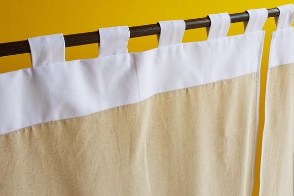 Cortina de Linho Cru e Branco Sob Medida Pia Balcão Janela