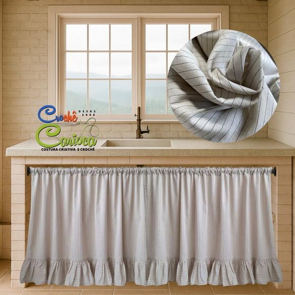 Cortina de Pia 150x80 Linho Tinto Natural Sob Medida