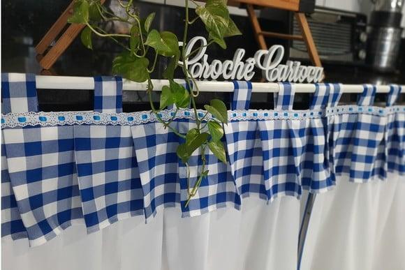 Cortina de Pia ou Bancada Balcão Farm Xadrez Azul Sob Medida
