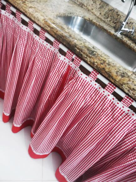 Cortina de Pia Xadrez Vermelho Sob Medida Farm House 150x70