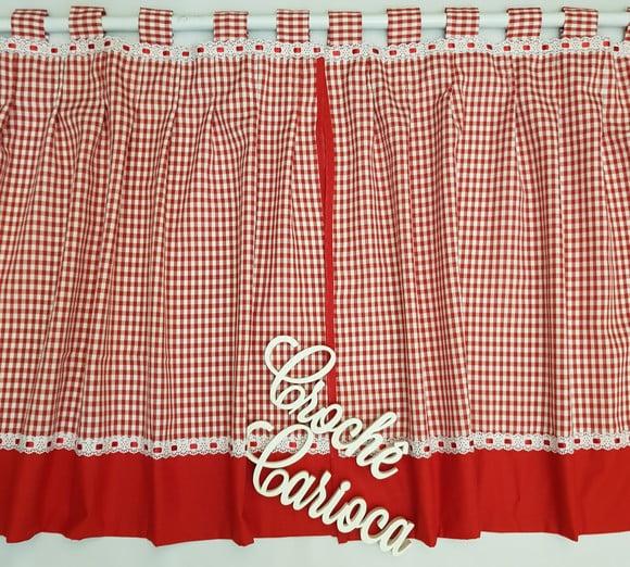 Cortina de Pia Xadrez Vermelho Sob Medida Farm House 150x70