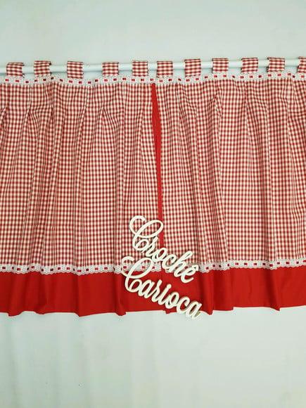 Cortina de Pia Xadrez Vermelho Sob Medida Farm House 150x70
