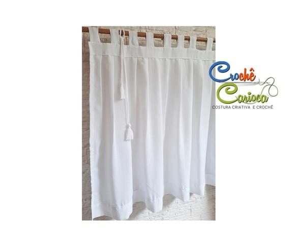 Cortina Delicada Branca Ranhuras e Tassel Sob Medida