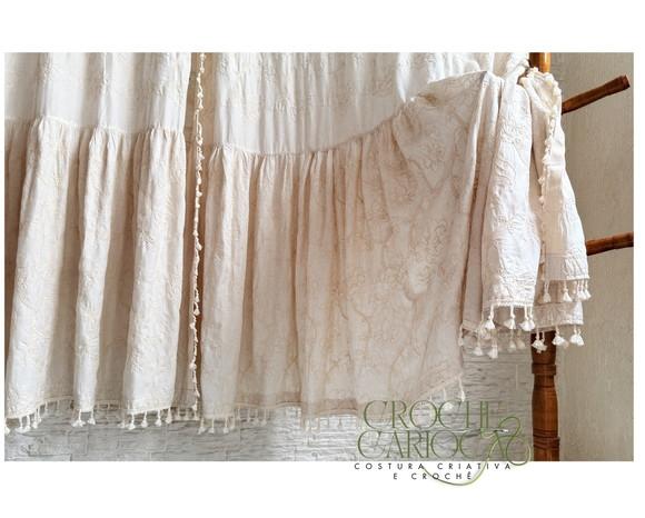 Cortina Farmhouse Chic Rústica Tassel Cru Alças Sob Medida