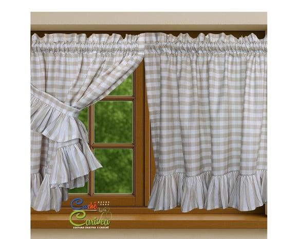 Cortina Farmhouse Elegante Xadrez 100% Algodão Sob Medida