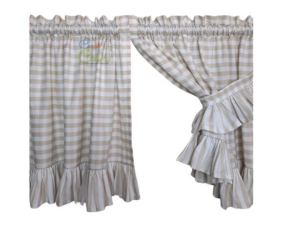 Cortina Farmhouse Elegante Xadrez 100% Algodão Sob Medida