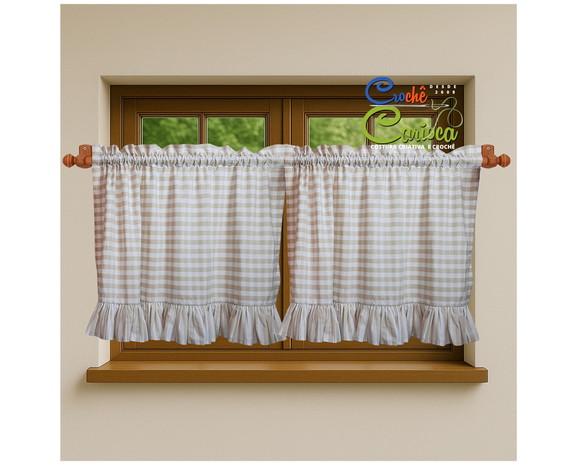 Cortina Farmhouse Elegante Xadrez 100% Algodão Sob Medida