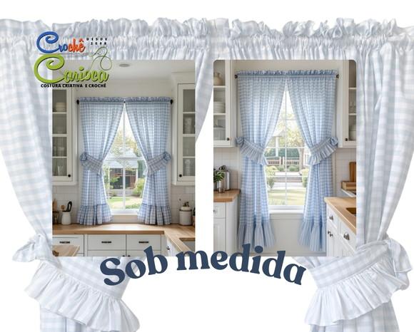 Cortina Farmhouse Fio Tinto Xadrez e Listras Sob Medida