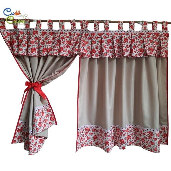 Cortina Floral Vermelho Sob Medida e Escolha Cores