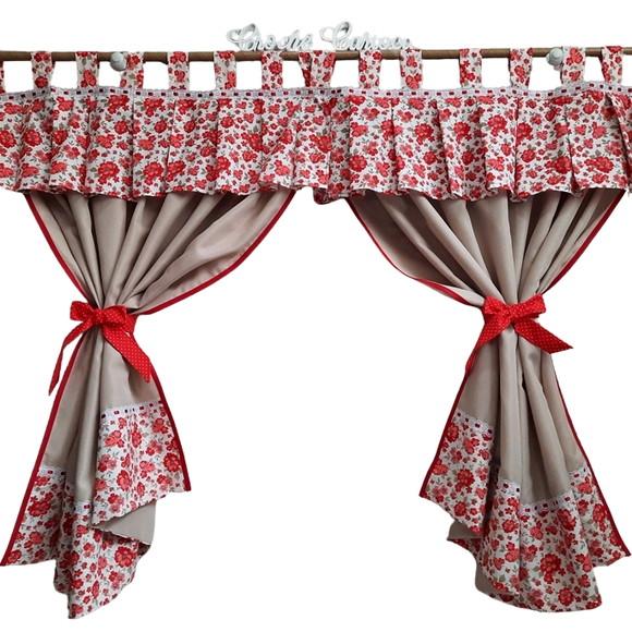 Cortina Floral Vermelho Sob Medida e Escolha Cores