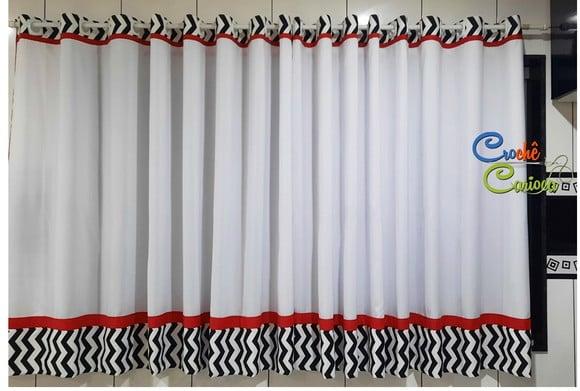 Cortina Ilhós Cozinha Chevron Sob Medida e Escolha Cor