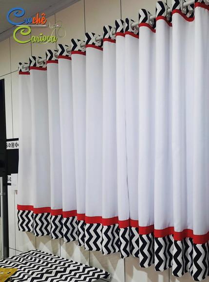 Cortina Ilhós Cozinha Chevron Sob Medida e Escolha Cor