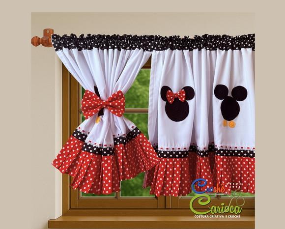 Cortina Janela Cozinha Minnie e Mickey Sob Medida