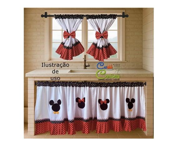 Cortina Janela Cozinha Minnie e Mickey Sob Medida