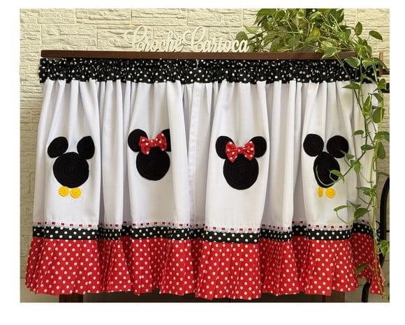 Cortina Janela Cozinha Minnie e Mickey Sob Medida
