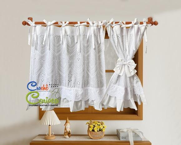 Cortina Laise Bordada Elegante Sob Medida ou 260x80