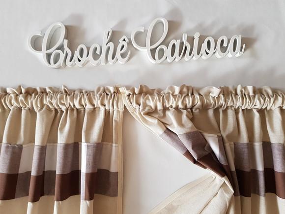 Cortina Linho Misto e Xadrez Marrom Decor Natural Sob Medida