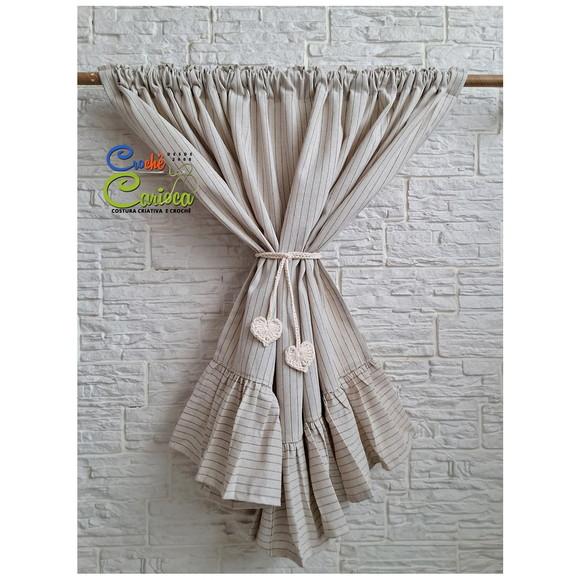 Cortina Linho Tinto Risca Giz Babados 140x70 ou Sob Medida