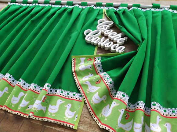 Cortina para Cozinha Área Gourmet Verde Patinhos Sob Medida