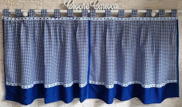 Cortina Pia Bancada Xadrez Azul Fazenda Sítio Praiana