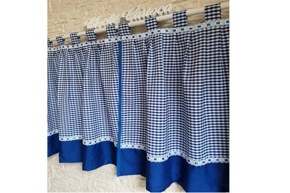Cortina Pia Bancada Xadrez Azul Fazenda Sítio Praiana