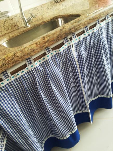 Cortina Pia Bancada Xadrez Azul Fazenda Sítio Praiana