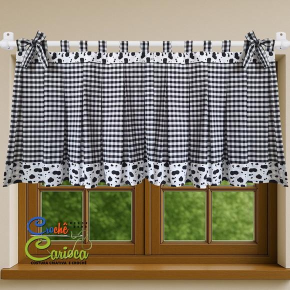 Cortina Pia Farmhouse 100% Alg. Sob Medida e Escolha Cor
