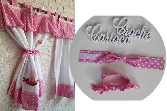 Cortina Rosa Corujinha Abraçadeiras Escolha Cor e Sob Medida