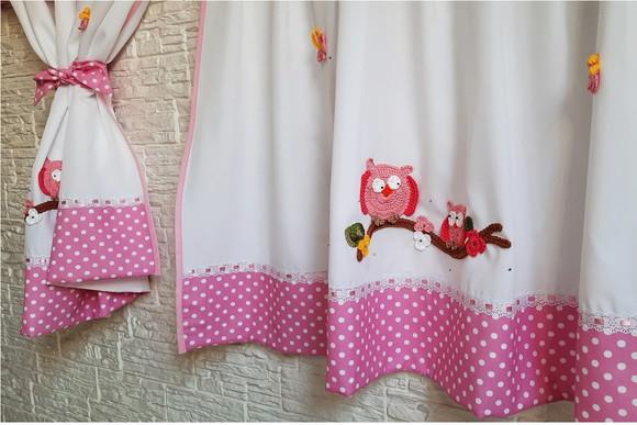 Cortina Rosa Corujinha Abraçadeiras Escolha Cor e Sob Medida