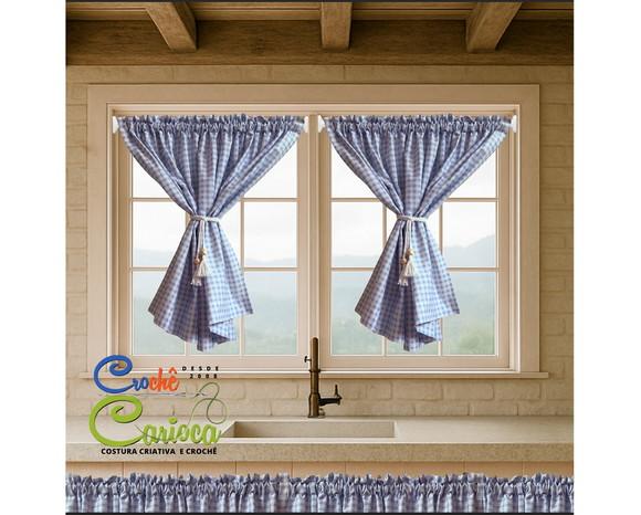 Cortina Xadrez Azul Algodão Farmhouse ou Rustica Sob Medida