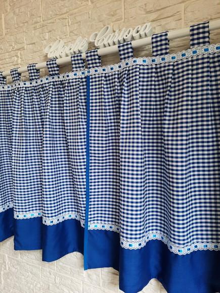 Cortina Xadrez Azul Cozinha Sob Medidas Pia Janela Bancada