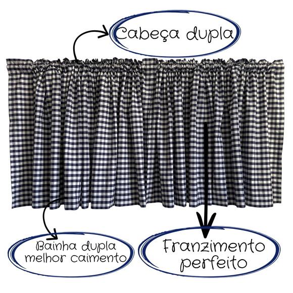 Cortina Xadrez Azul Farmhouse 100% Algodão Sob Medida