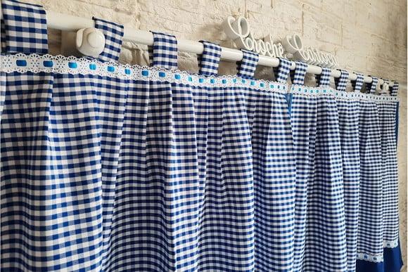 Cortina Xadrez Azul Cozinha Sob Medidas Pia Janela Bancada