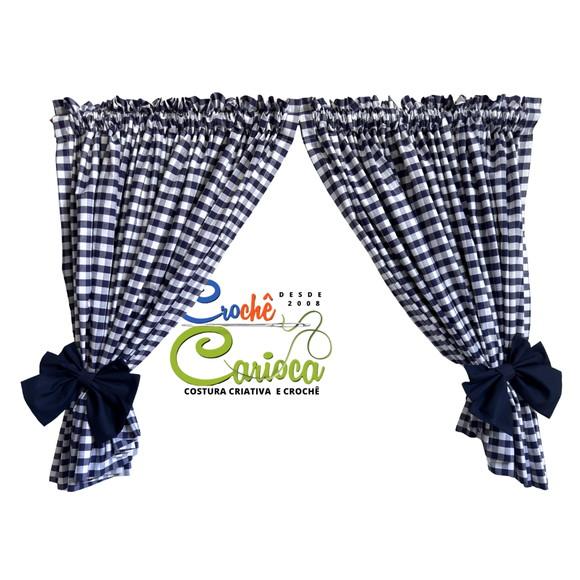 Cortina Xadrez Azul Farmhouse 100% Algodão Sob Medida