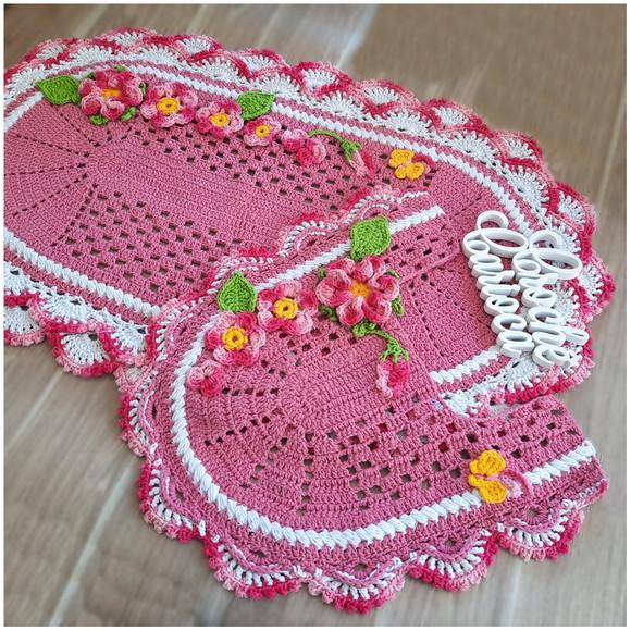 Jogo Banheiro Crochê Tapetes Antiderrapante 2 Pc Escolha Cor