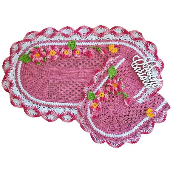 Jogo Banheiro Crochê Tapetes Antiderrapante 2 Pc Escolha Cor