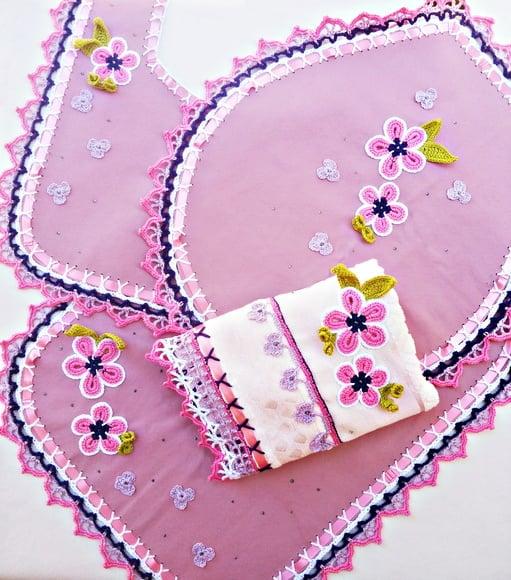 Jogo de Banheiro - Rosa Floral - 4 Peças