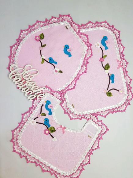 Jogo de Banheiro Rosa Jardim Felpudo Antiderrapante Matelado