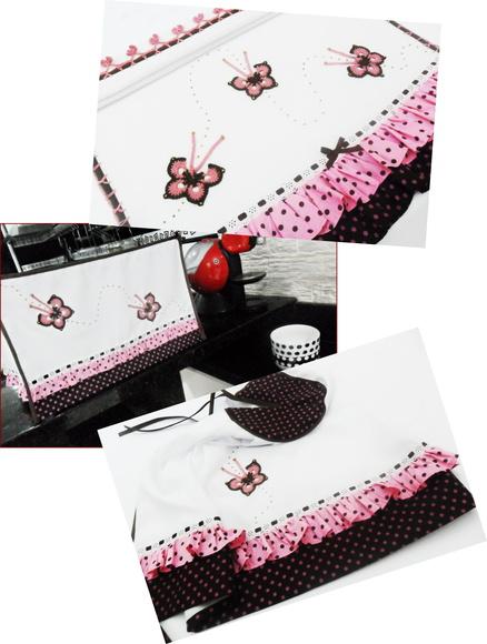 Jogo de Cozinha Borboletas Rosa e Marrom 3 Peças