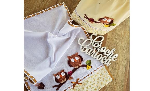 Jogo de Cozinha em Algodão Cru e Floral 3 Peças