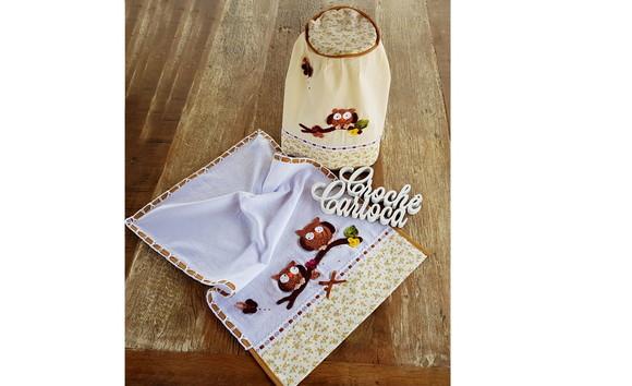 Jogo de Cozinha em Algodão Cru e Floral 3 Peças