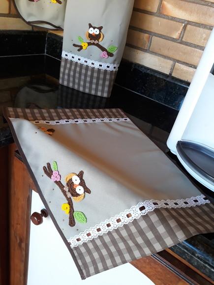 Jogo de Cozinha Marrom Corujinhas: 4 peças
