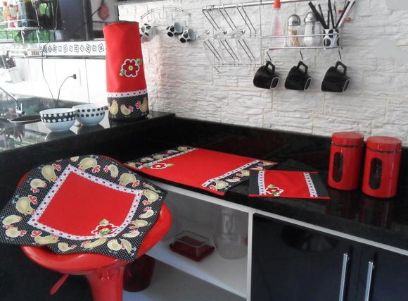 Jogo De Cozinha Vermelho com galinhas