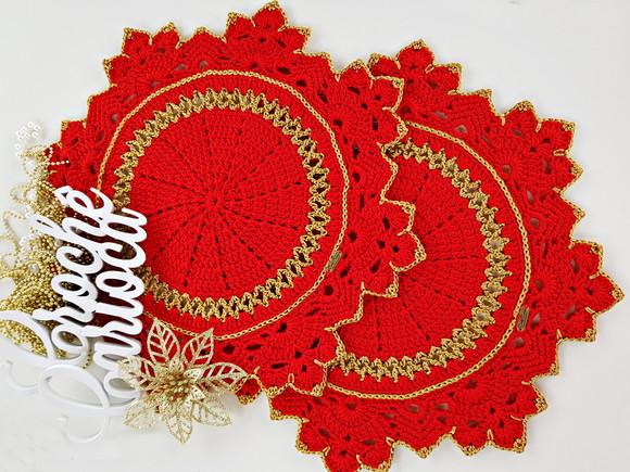 Jogo de Sousplat Natal Vermelho e Fio Dourado 4 Peças