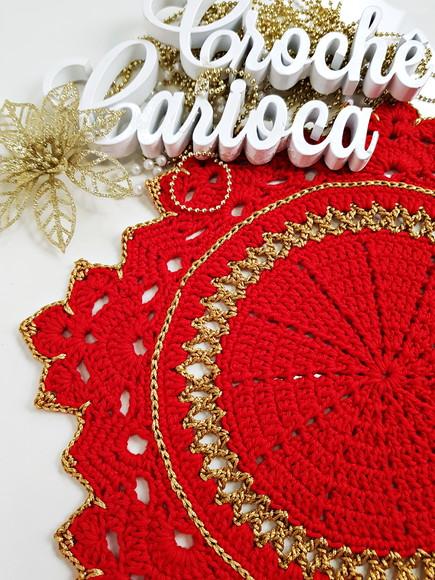 Jogo de Sousplat Natal Vermelho e Fio Dourado 4 Peças