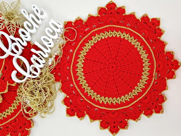 Jogo de Sousplat Natal Vermelho e Fio Dourado 4 Peças
