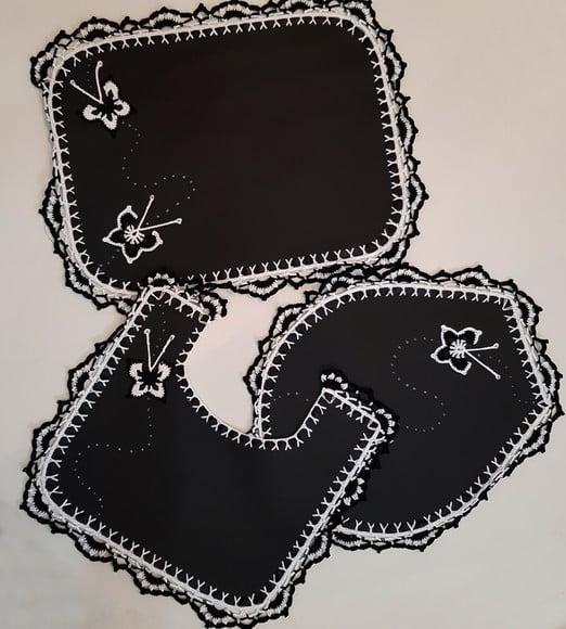 Jogo para Banheiro Preto e Borboletas 3 Peças