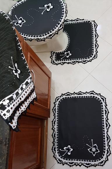 Jogo para Banheiro Preto e Borboletas 3 Peças
