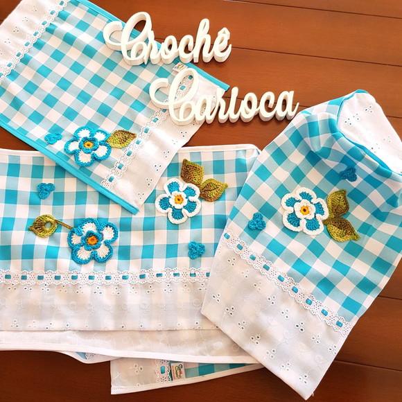 Joguinho de Cozinha Azul Xadrez 3 Peças